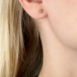 2 x 0,05 ct citrin solitaireørestikker i 14 karat guld med citrin