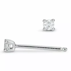 2 x 0,04 ct diamant solitaireørestikker i 14 karat hvidguld med diamant