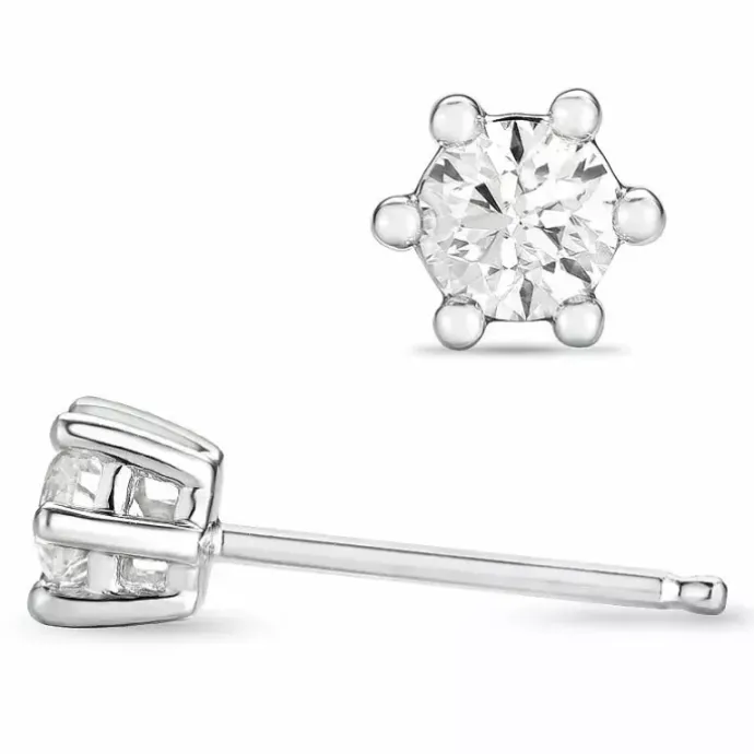 2 x 0,20 ct diamant solitaireørestikker i 14 karat hvidguld med diamant
