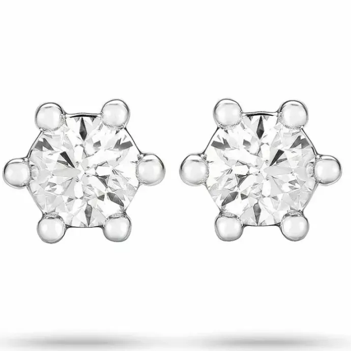 2 x 0,20 ct diamant solitaireørestikker i 14 karat hvidguld med diamant