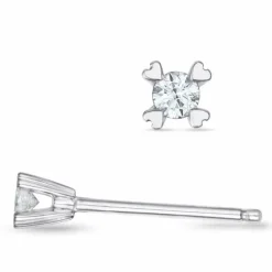 2 x 0,03 ct diamant solitaireørestikker i 14 karat hvidguld med diamant