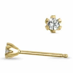 2 x 0,07 ct diamant solitaireørestikker i 14 karat guld med diamant