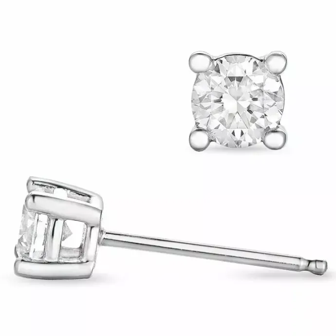 2 x 0,25 ct diamant solitaireørestikker i 14 karat hvidguld med diamant
