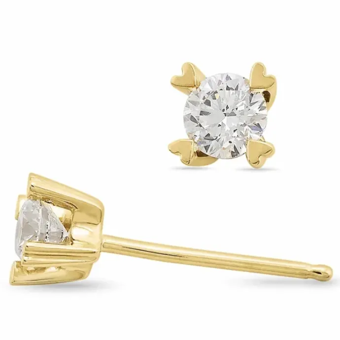 2 x 0,20 ct diamant solitaireørestikker i 14 karat guld med diamant