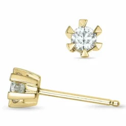 2 x 0,18 ct Kampagne - diamant solitaireørestikker i 14 karat guld med diamant