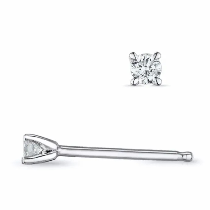 2 x 0,04 ct Kampagne - diamant solitaireørestikker i 14 karat hvidguld med diamant