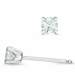 2 x 0,18 ct Kampagne - diamant solitaireørestikker i 14 karat hvidguld med diamant
