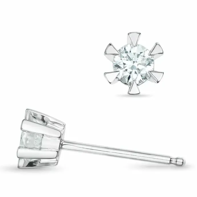 2 x 0,16 ct Kampagne - diamant solitaireørestikker i 14 karat hvidguld med diamant