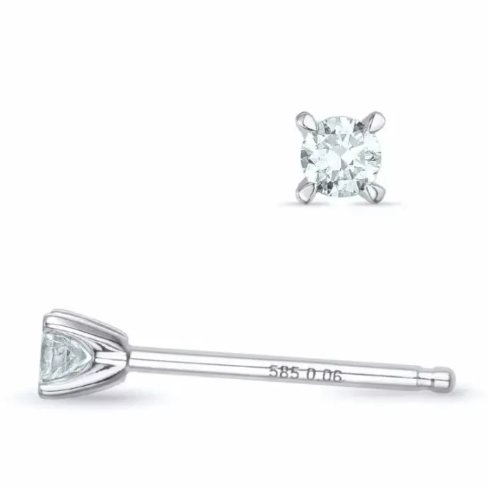 2 x 0,06 ct Kampagne - diamant solitaireørestikker i 14 karat hvidguld med diamant