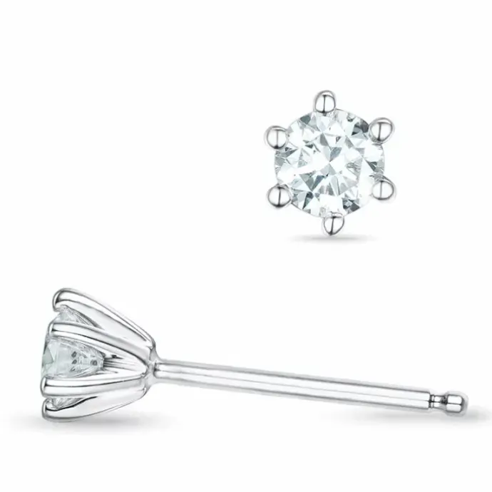 2 x 0,16 ct Kampagne - diamant solitaireørestikker i 14 karat hvidguld med diamant