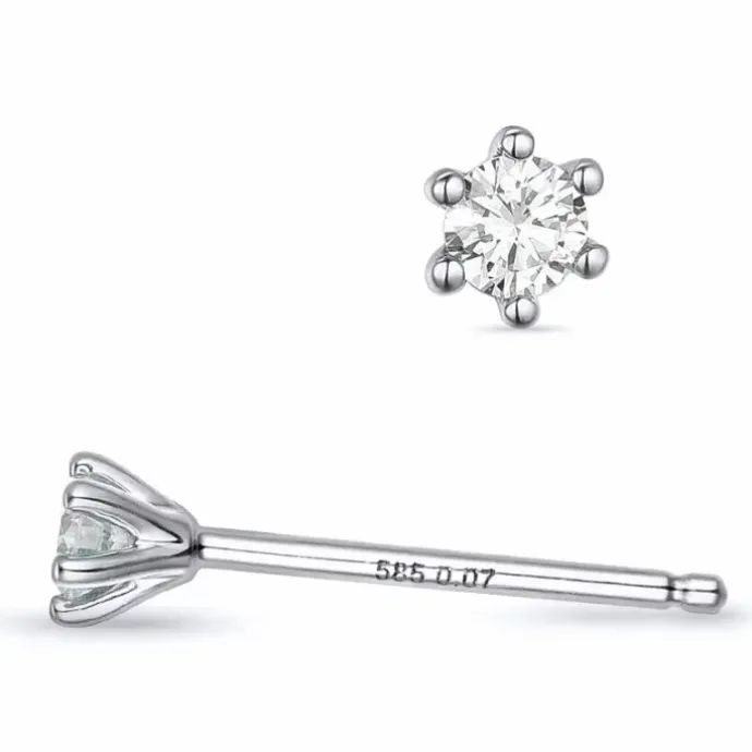 2 x 0,07 ct Kampagne - diamant solitaireørestikker i 14 karat hvidguld med diamant