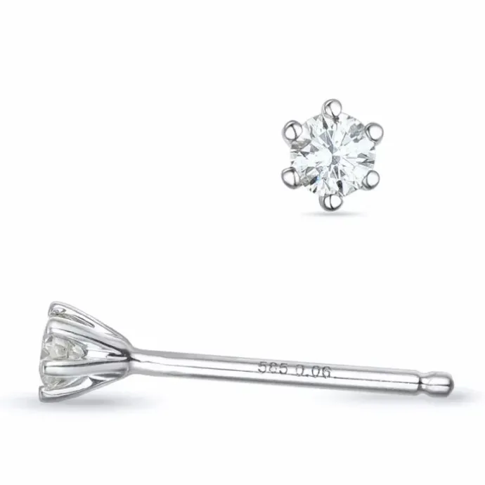 2 x 0,06 ct Kampagne - diamant solitaireørestikker i 14 karat hvidguld med diamant