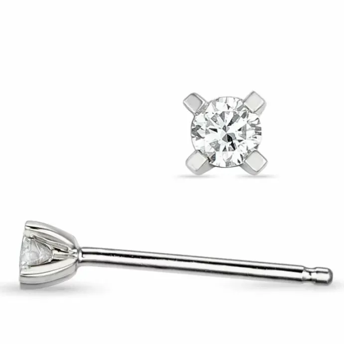 2 x 0,05 ct lab grown diamant solitaireørestikker i 14 karat hvidguld med lab grown diamant