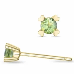 2 x 0,12 ct peridot solitaireørestikker i 14 karat guld med peridot