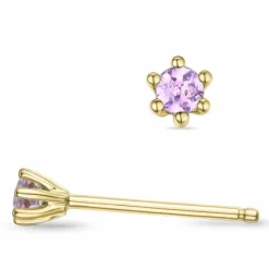 2 x 0,07 ct pink safir solitaireørestikker i 14 karat guld med pink safir