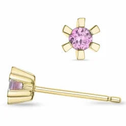 2 x 0,10 ct pink safir solitaireørestikker i 9 karat guld med pink safir