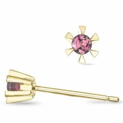2 x 0,05 ct pink turmalin solitaireørestikker i 14 karat guld med turmalin