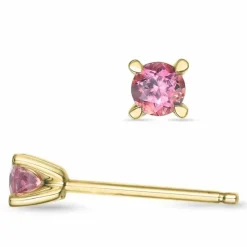2 x 0,10 ct pink turmalin solitaireørestikker i 14 karat guld med turmalin
