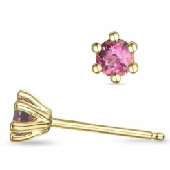 2 x 0,22 ct pink turmalin solitaireørestikker i 14 karat guld med turmalin
