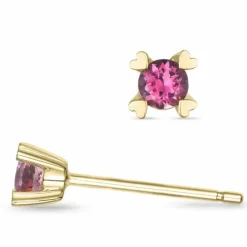 2 x 0,10 ct pink turmalin solitaireørestikker i 9 karat guld med turmalin