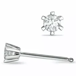 2 x 0,10 ct solitaireørestikker i 14 karat hvidguld med diamant
