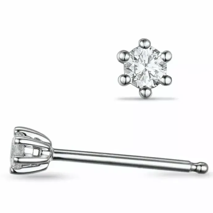 2 x 0,05 ct solitaireørestikker i 14 karat hvidguld med diamant