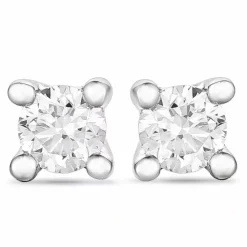 2 x 0,05 ct solitaireørestikker i 14 karat hvidguld med diamant