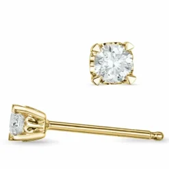 2 x 0,10 ct solitaireørestikker i 14 karat guld med diamant