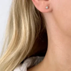 2 x 0,10 ct solitaireørestikker i 14 karat guld med diamant