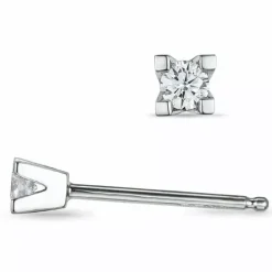 2 x 0,05 ct solitaireørestikker i 14 karat hvidguld med diamant