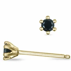 2 x 0,10 ct sorte diamant solitaireørestikker i 9 karat guld med sort diamant