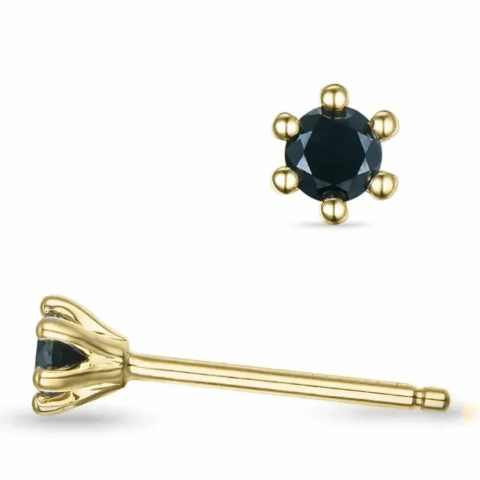 2 x 0,10 ct sorte diamant solitaireørestikker i 14 karat guld med sort diamant