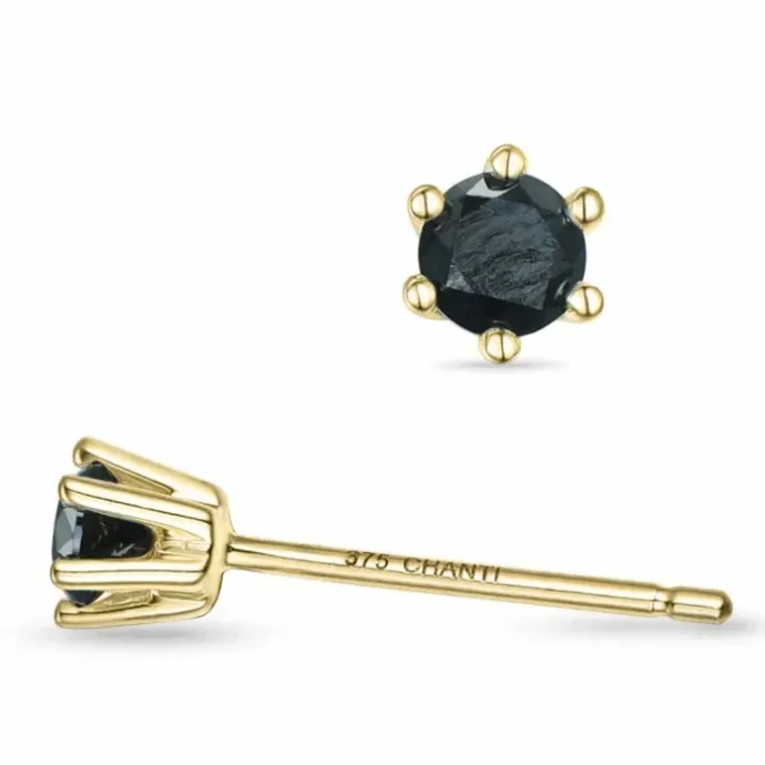 2 x 0,10 ct sorte diamant solitaireørestikker i 9 karat guld med sort diamant