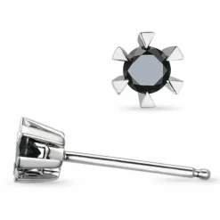 2 x 0,12 ct sorte solitaireørestikker i 14 karat hvidguld med sort diamant