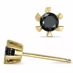 2 x 0,21 ct sorte solitaireørestikker i 14 karat guld med sort diamant