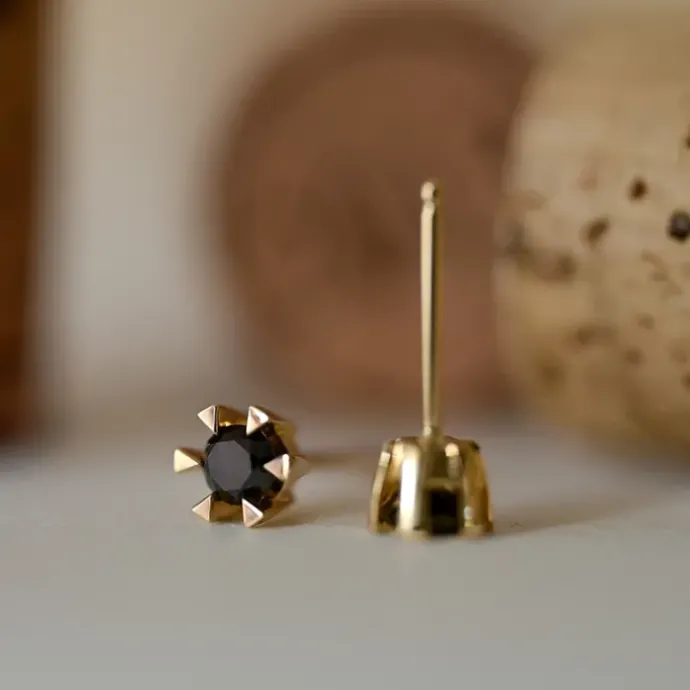 2 x 0,21 ct sorte solitaireørestikker i 14 karat guld med sort diamant