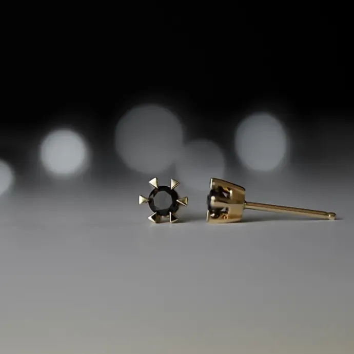 2 x 0,21 ct sorte solitaireørestikker i 14 karat guld med sort diamant