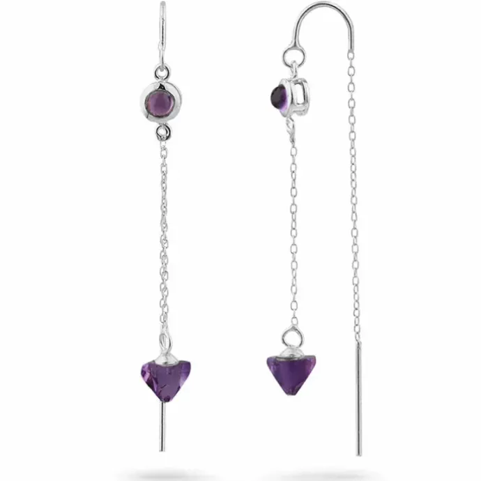 Ametyst kæde øreringe i sølv