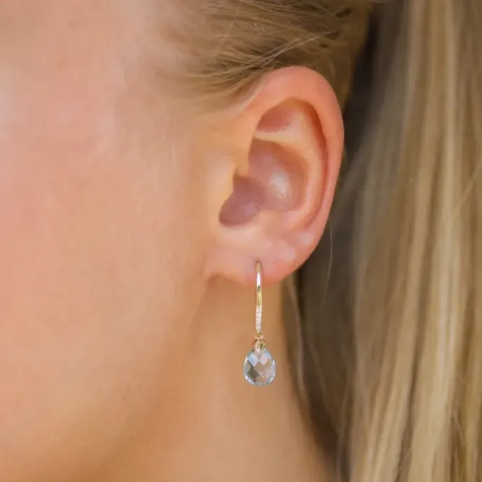 Blå topas diamantøreringe i 9 karat guld med topas og diamant