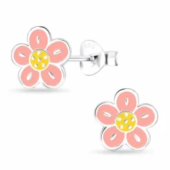 Blomster emalje børneøreringe i sølv