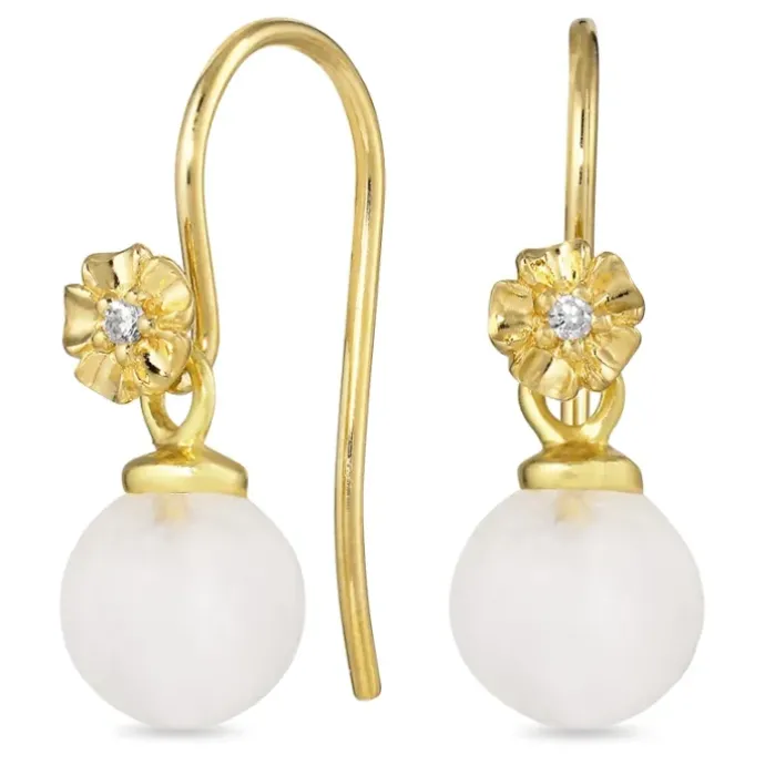 Blomster månesten ørekroge i forgyldt sølv