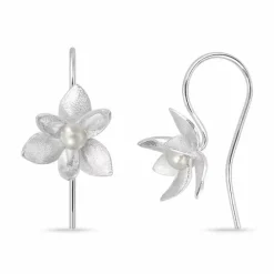 Blomster perle ørekroge i sølv