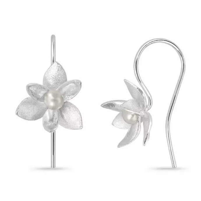 Blomster perle ørekroge i sølv