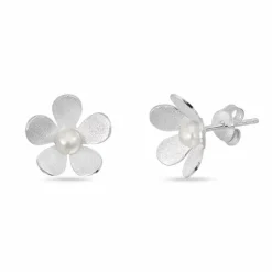 Blomster perle ørestikker i sølv