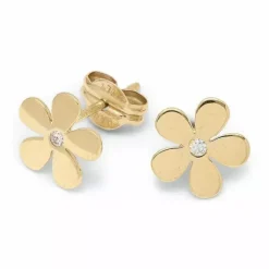 Blomster øreringe i 9 karat guld med zirkon