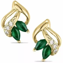 Blomster smaragd diamantøreringe i 14 karat guld med diamant og smaragd