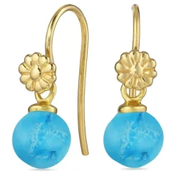 Blomster syntetisk turkis ørekroge i forgyldt sølv