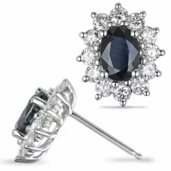 Diamant rosetørestikker i 14 karat hvidguld med diamant og safir