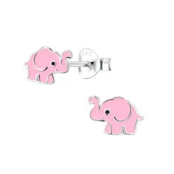 Elefant emalje børneøreringe i sølv