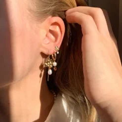 Enamel Cara perle creoler i forgyldt sølv